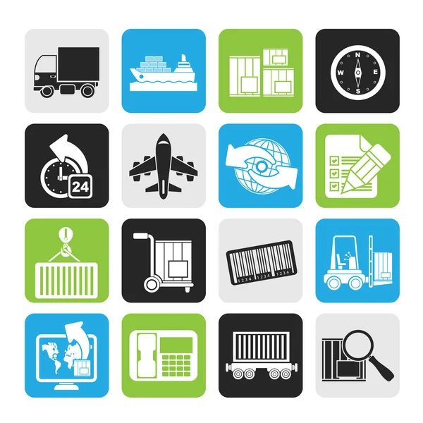 Silhouette shipping and logistics icons — Stock Vector