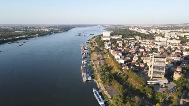 Amazing Aerial View Danube River City Ruse Bulgarije — Stockvideo