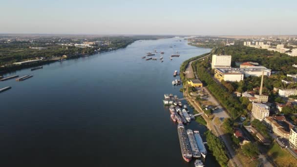 Amazing Aerial View Danube River City Ruse Bulgarije — Stockvideo