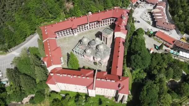 Increíble Vista Aérea Del Monasterio Rila Región Kyustendil Bulgaria — Vídeos de Stock