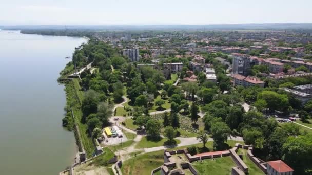 Aerial View Baba Vida Fortress Coast Danube River Town Vidin — Stock Video