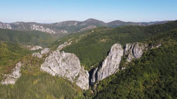 Aerial View Erma River Gorge Town Tran Bulgaria — Stock Video