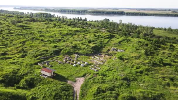 Flygfoto Över Ruiner Den Antika Romerska Staden Colonia Ulpia Traiana — Stockvideo