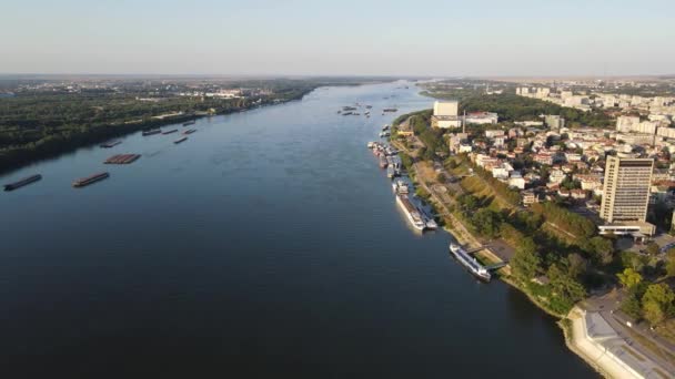 Vista Aérea Incrível Rio Danúbio Cidade Ruse Bulgária — Vídeo de Stock