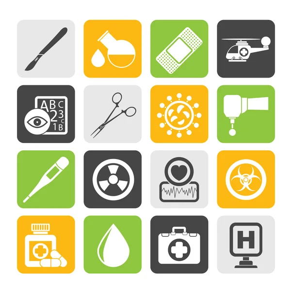 Silhouette Medicine and hospital equipment icons — Stock Vector