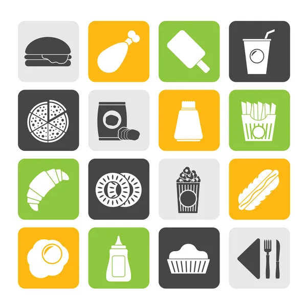 Silueta de comida rápida y bebidas iconos — Vector de stock