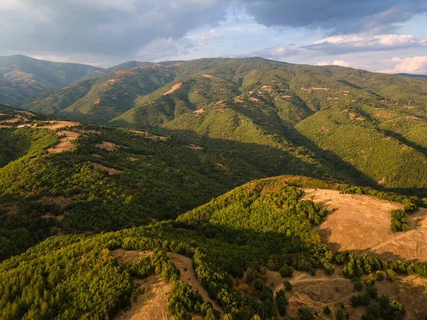 Flygfoto Solnedgång Utsikt Över Ograzhden Mountain Blagoevgrad Region Bulgarien — Stockfoto