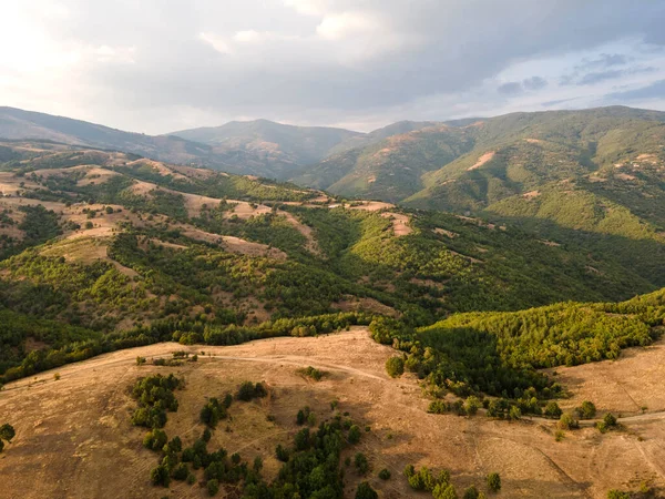 Flygfoto Solnedgång Utsikt Över Ograzhden Mountain Blagoevgrad Region Bulgarien — Stockfoto