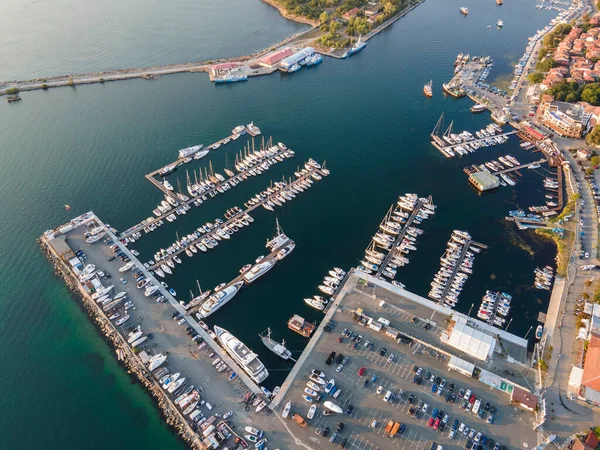 Luchtfoto Zonsondergang Uitzicht Oude Stad Haven Van Sozopol Burgas Regio — Stockfoto