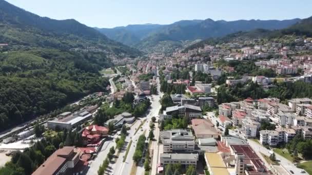 Fantastisk Antenn Utsikt Över Centrum Staden Smolyan Bulgarien — Stockvideo