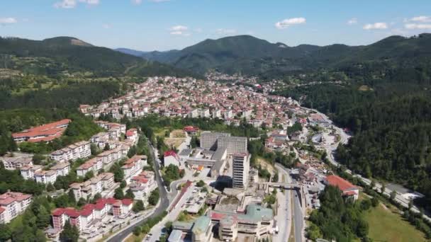 Καταπληκτική Αεροφωτογραφία Του Κέντρου Της Πόλης Smolyan Βουλγαρία — Αρχείο Βίντεο