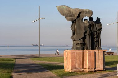 THESSALONIKI, GREECE - 22 Eylül 2019: Selanik, Orta Makedonya, Yunanistan kıyı caddesi Panorama