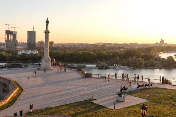 Belgrad Serbien Augusti 2019 Solnedgång Utsikt Över Victor Monumentet Vid — Stockfoto