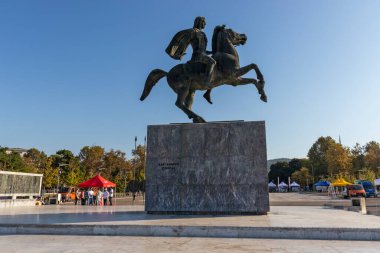 THESSALONIKI, GREECE - 22 Eylül 2019: Selanik, Orta Makedonya, Yunanistan kıyı caddesi Panorama