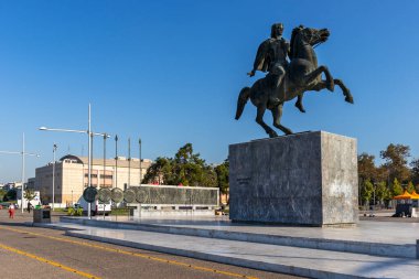 THESSALONIKI, GREECE - 22 Eylül 2019: Selanik, Orta Makedonya, Yunanistan kıyı caddesi Panorama
