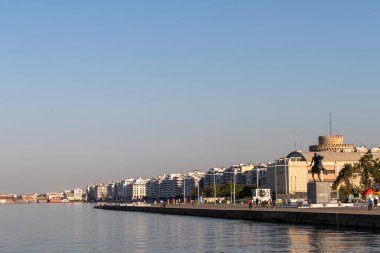 THESSALONIKI, GREECE - 22 Eylül 2019: Selanik, Orta Makedonya, Yunanistan kıyı caddesi Panorama
