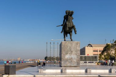 THESSALONIKI, GREECE - 22 Eylül 2019: Selanik, Orta Makedonya, Yunanistan kıyı caddesi Panorama