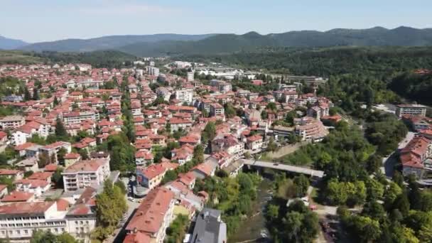 Amazing Aerial View Center Troyan Lovech Region Bulgaria — Stok Video