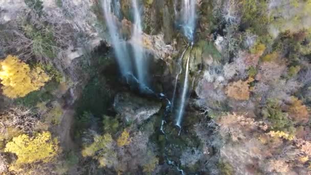 Vista Aérea Otoño Cascada Polska Skakavitsa Montaña Zemen Región Kyustendil — Vídeos de Stock