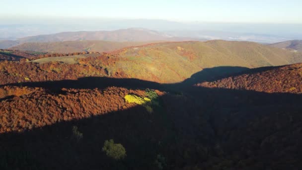 Αεροφωτογραφία Φθινοπώρου Ηλιοβασίλεμα Στο Βουνό Konyavska Κοντά Στο Viden Peak — Αρχείο Βίντεο