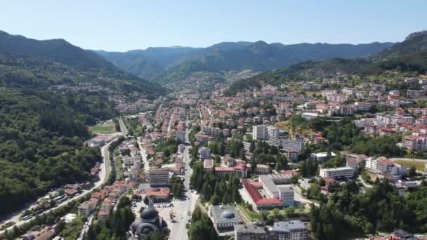Fantastisk Antenn Utsikt Över Centrum Staden Smolyan Bulgarien — Stockvideo