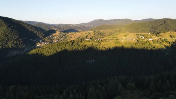 Vzdušný Pohled Západ Slunce Vesnici Gela Smolyan Region Bulharsko — Stock video