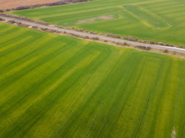 Bulgaristan 'ın Filibe Bölgesi Parvomay kasabası yakınlarındaki Yukarı Trakya Ovası' nın hava manzarası