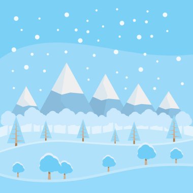 En yüksek tepelere sahip Kış Düz Tasarım Stili manzara - vektör illüstrasyonu