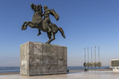 Selanik, Yunanistan - 22 Eylül 2019: Büyük İskender Anıtı Selanik, Orta Makedonya, Yunanistan