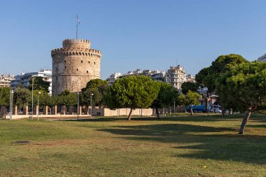 THESSALONIKI, GREECE - 22 Eylül 2019: Selanik, Orta Makedonya, Yunanistan 'daki Antik Beyaz Kule