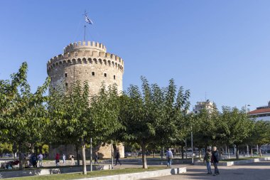 THESSALONIKI, GREECE - 22 Eylül 2019: Selanik, Orta Makedonya, Yunanistan 'daki Antik Beyaz Kule