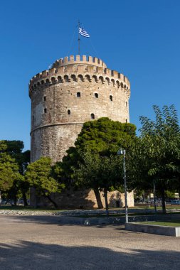 THESSALONIKI, GREECE - 22 Eylül 2019: Selanik, Orta Makedonya, Yunanistan 'daki Antik Beyaz Kule