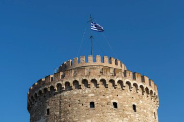 THESSALONIKI, GREECE - 22 Eylül 2019: Selanik, Orta Makedonya, Yunanistan 'daki Antik Beyaz Kule