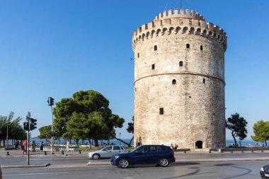 THESSALONIKI, GREECE - 22 Eylül 2019: Selanik, Orta Makedonya, Yunanistan 'daki Antik Beyaz Kule