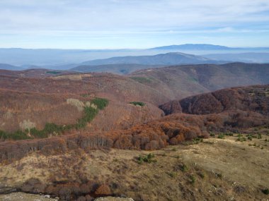 Bulgaristan 'ın Kyustendil Bölgesi' nin Viden Tepesi yakınlarındaki Konyavska dağının sonbahar manzarası