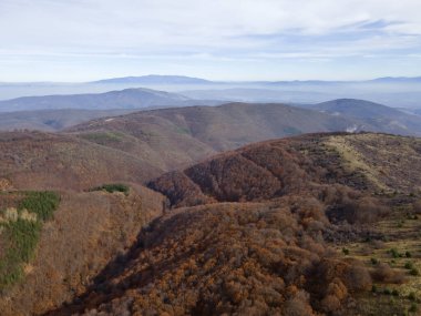 Bulgaristan 'ın Kyustendil Bölgesi' nin Viden Tepesi yakınlarındaki Konyavska dağının sonbahar manzarası