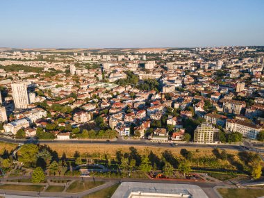 Bulgaristan 'ın Tuna Nehri ve Rusçuk Kenti' nin şaşırtıcı hava manzarası