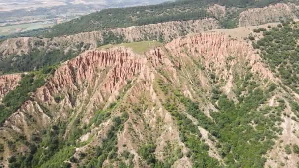 Aerial View Rock Formation Stob Pyramids Rila Mountain Kyustendil Region — Stock Video