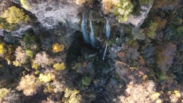 Воздушный Осенний Вид Польский Водопад Скакавица Горе Земен Кюстендил Болгария — стоковое видео