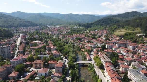 Amazing Aerial View Center Troyan Lovech Region Bulgaria — Stok Video