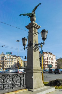 SOFYA, BULGARIA - 11 Kasım 2021: Bulgaristan 'ın Sofya kentindeki Perlovska nehri üzerindeki Eagle Köprüsü' nün sonbahar manzarası