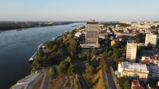 Amazing Aerial View Danube River City Ruse Bulgarije — Stockvideo