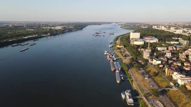 Amazing Aerial View Danube River City Ruse Bulgarije — Stockvideo