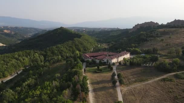 Flygfoto Över Medeltida Rozhen Kloster Födelse Guds Moder Blagoevgrad Region — Stockvideo
