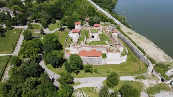 Aerial View Baba Vida Fortress Coast Danube River Town Vidin — Stock Video