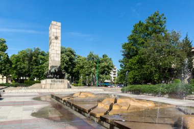 VIDIN, BULGARIA - 23 Mayıs 2021: Bulgaristan 'ın Vidin kentinin merkezindeki Bdintsi Meydanı' nın panoramik manzarası