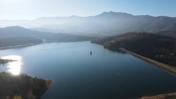 Luchtfoto Van Het Stuwmeer Srechenska Bara Regio Montana Bulgarije — Stockvideo