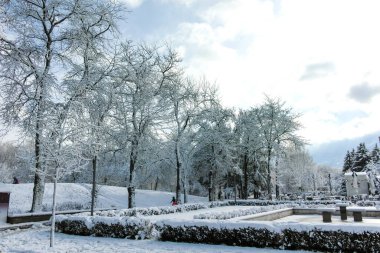 SOFYA, BULGARIA - 30 Kasım 2021: Bulgaristan 'ın Sofya kentindeki South Park' ın şaşırtıcı kış manzarası