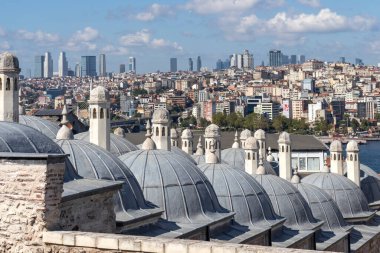 İSTANBUL, TURKEY - 27 Temmuz 2019: İmparatorluk Süleyman Camii 'nden İstanbul' a İnanılmaz Panorama