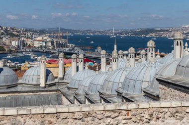 İSTANBUL, TURKEY - 27 Temmuz 2019: İmparatorluk Süleyman Camii 'nden İstanbul' a İnanılmaz Panorama